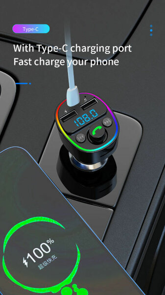 G67 Button Version Colorful Light Type-C TF Card U-disk Car FM Transmitter 