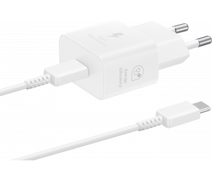 Samsung Wall Charger, 25W, 3A, 1 X USB-C, With USB-C Cable, White EP-T2510XWEGEU