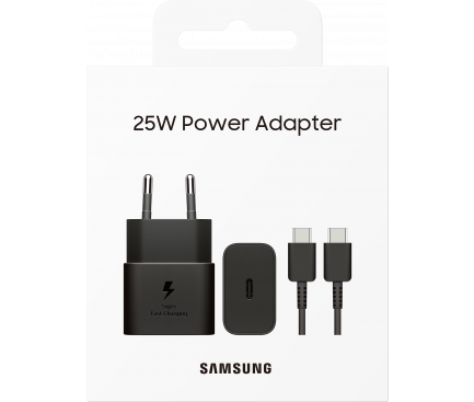 Samsung Wall Charger, 25W, 3A, 1 X USB-C, With USB-C Cable, Black EP-T2510XBEGEU
