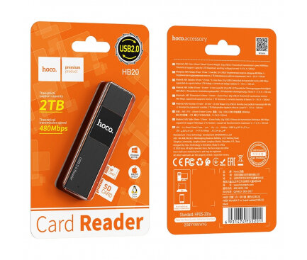 HOCO USB Card Reader HB20 Mindful, 2in1, 480 Mb/S, Black 