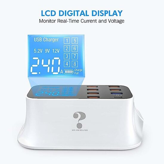 Multiple USB Charger, 8-Port Desktop Charging Station with Quick Charge 3.0