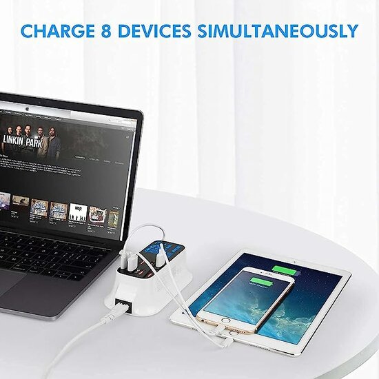 Multiple USB Charger, 8-Port Desktop Charging Station with Quick Charge 3.0