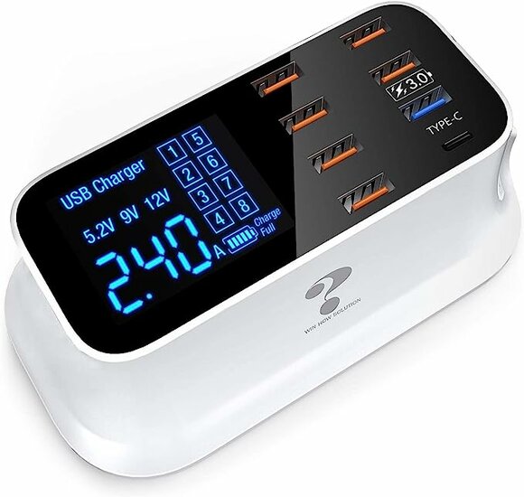 Multiple USB Charger, 8-Port Desktop Charging Station with Quick Charge 3.0