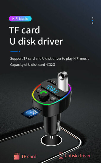 G67 Button Version Colorful Light Type-C TF Card U-disk Car FM Transmitter 