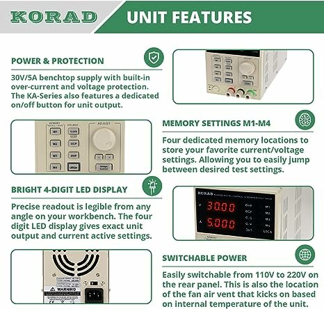 Korda  KA3005D - Precision Variable Adjustable 30V, 5A DC Linear Power Supply 