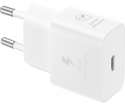 Samsung Wall Charger, 25W, 3A, 1 X USB-C, With USB-C Cable, White EP-T2510XWEGEU